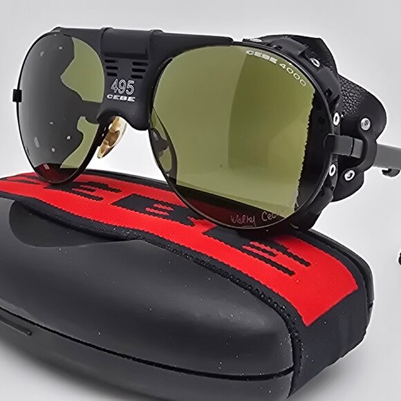 *SOLD* Cebe 495 43 Walter Cecchinel Black Frame Green 4000 Glass Lens Sunglasses - Picture 3 of 16